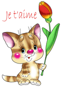 Chaton mignon avec fleur et d&eacute;claration d'amour